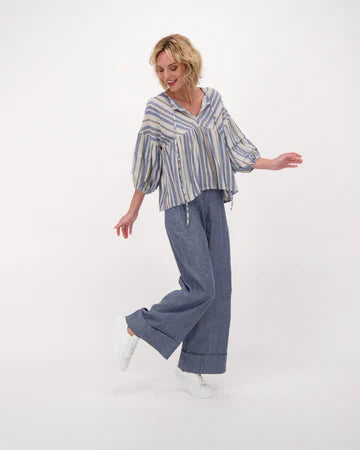 Linen Puff Sleeve Top